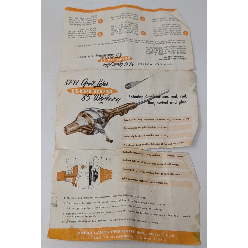 Vintage Great Lakes Imperial Whirlaway Fishing Rod Parts Diagram Manual Epeherma